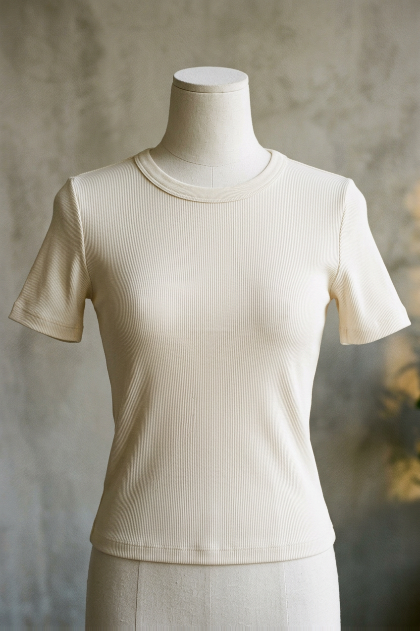 Cream Ribbed Tee