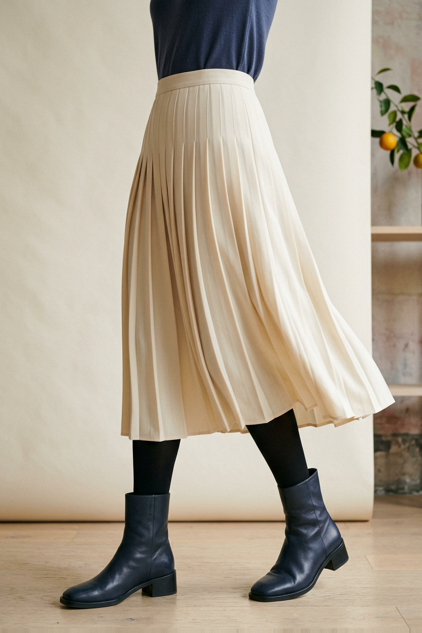 Cream Pleat Skirt